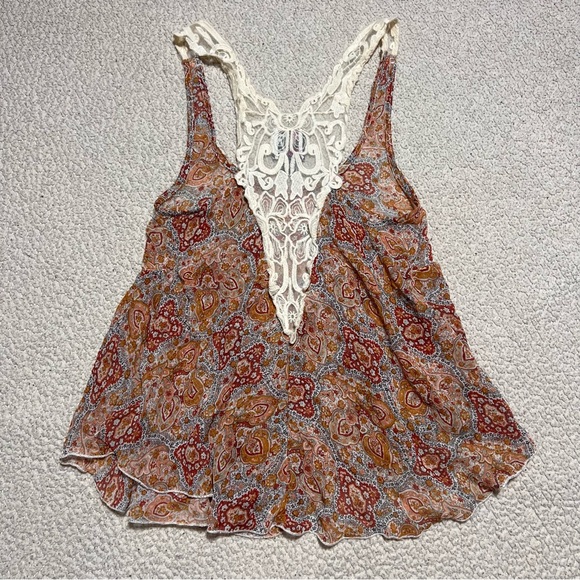 Living Doll Made in USA Vintage Y2K Lace Lightweight Tank Top Boho Print Small - Picture 4 of 4